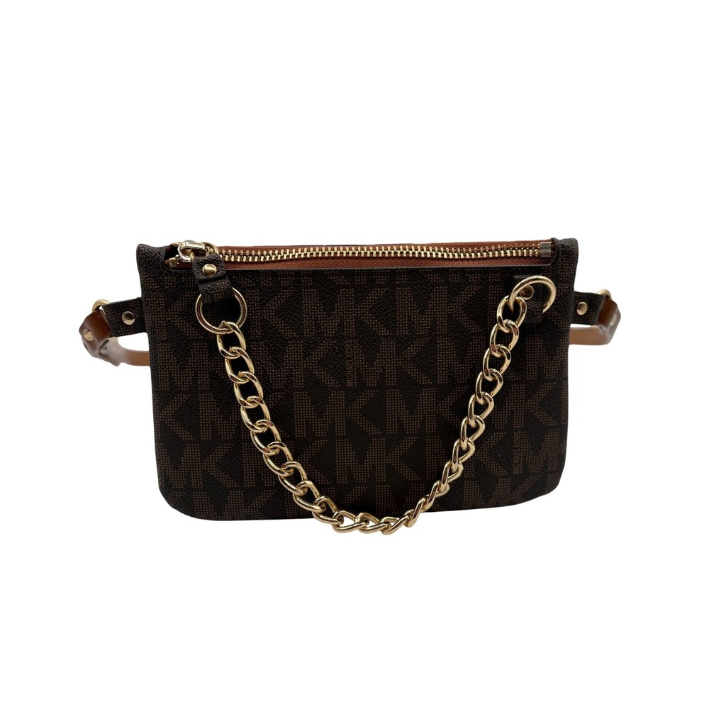 Michael Kors Belt Bag Womens S Brown Excellent Monogram Chain Fanny Pack
